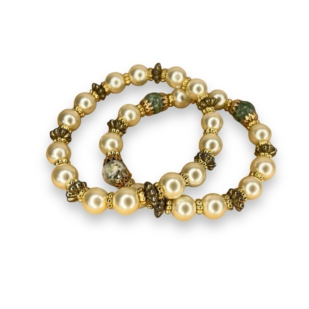 SET OF TWO BEADED BRACELETS FAUX PEARL  GLAM WEDDING EVENT PARTY GIFT